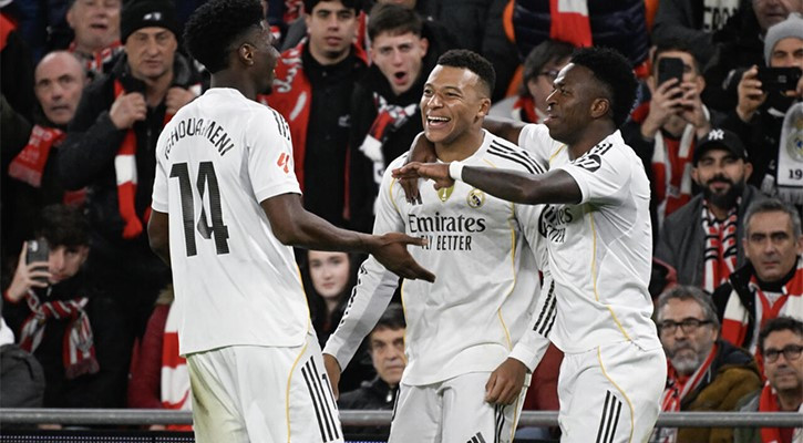 Mbappé brace lifts Real, cuts gap to Barça to one point