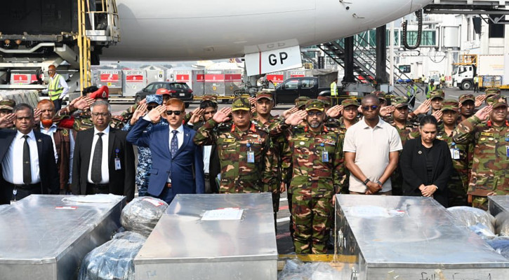 Bodies of six UN peacekeepers arrive in Dhaka